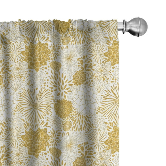 Ambesonne Floral Curtains, Hand Drawn Dots, Pair of 28"x84", Yellow and White