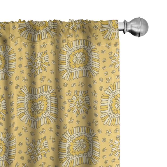 Ambesonne Floral Curtains, Hand Drawn Scattered Flowers, Pair of 28"x84", Mustard and Pastel Yellow