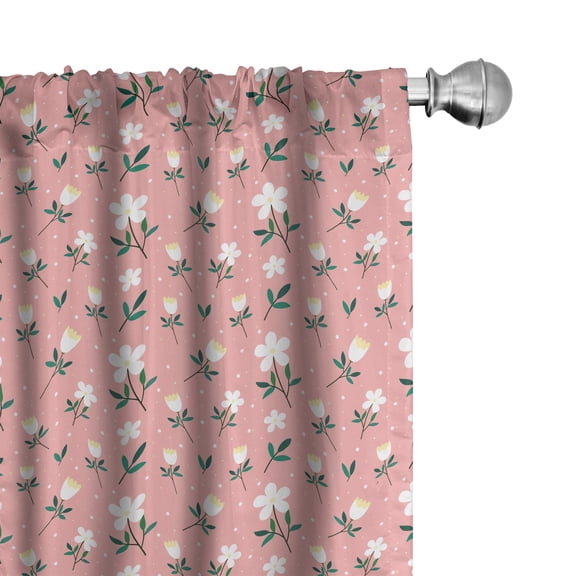 Ambesonne Floral Curtains, Hand-Drawn Small Flower Plot, Pair of 28"x63", Blush Forest Green White
