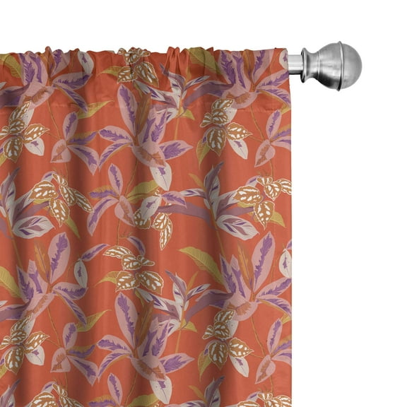 Ambesonne Floral Curtains, Happy Warm Floral Pattern, Pair of 28"x63", Vermilion Multicolor