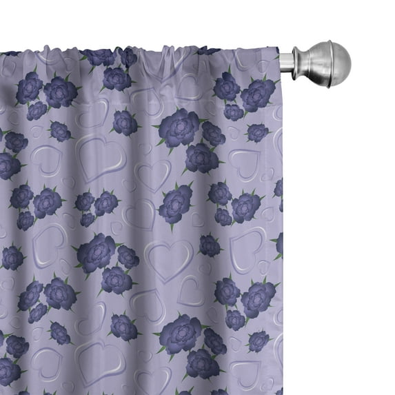 Ambesonne Floral 4-Panel Curtains, Hearts Roses Retro Style Art, 56"x84", Pastel Purple and Fern Green
