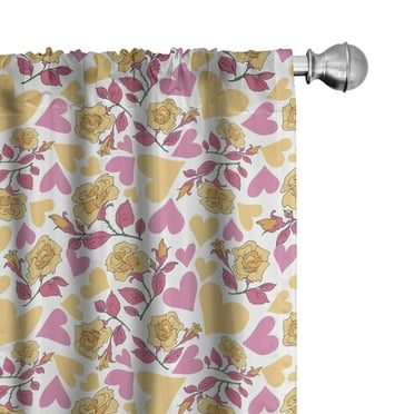 Ambesonne Floral Curtains, Hearts and Blooming Roses, Pair of 28"x84", Mustard Pink