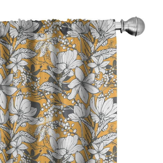 Ambesonne Floral Curtains, Hibiscus Exotic Beach, Pair of 28"x95", Charcoal Grey Marigold