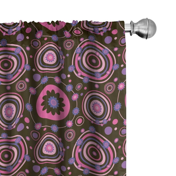 Ambesonne Floral Curtains, Hippie Flourishing Flowers, Pair of 28"x95", Chocolate Pink Purple