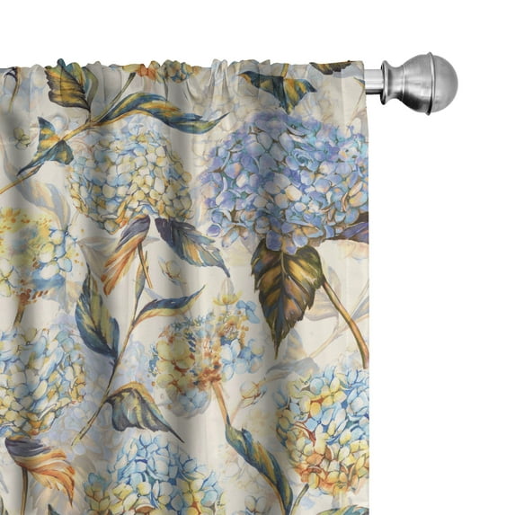 Ambesonne Floral Curtains, Hydrangea Vintage Botanical, Pair of 28"x84", Dark Peach Ceil Blue