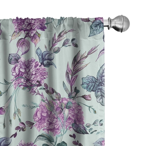 Ambesonne Floral Curtains, Hydrangeas Flowers Vintage, Pair of 28"x95", Pale Purple Grey Teal