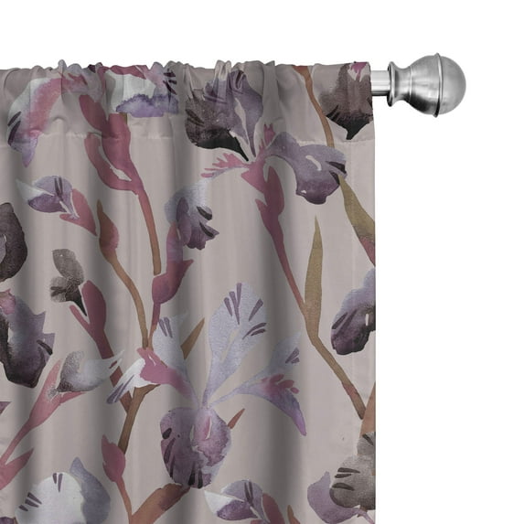 Ambesonne Floral Curtains, Iris Flowers Watercolor Art, Pair of 28"x95", Eggplant Dried Rose