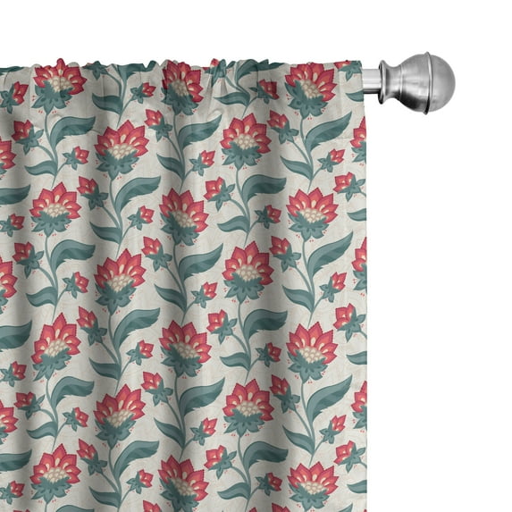 Ambesonne Floral Curtains, Jacobean Blooming Petals, Pair of 28"x63", Dark Coral Teal Beige