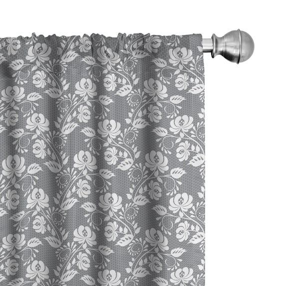 Ambesonne Floral Curtains, Leaves Swirls and Dots, Pair of 28"x95", Grey White