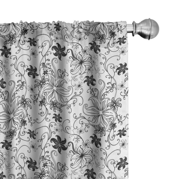 Ambesonne Floral Curtains, Leaves Twirls Swirls Bud, Pair of 28"x84", Black and White