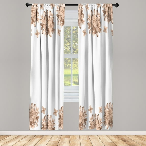Ambesonne Floral Curtains, Lilac Flower Spring Print, Pair of 28"x63", Dark Sand Brown