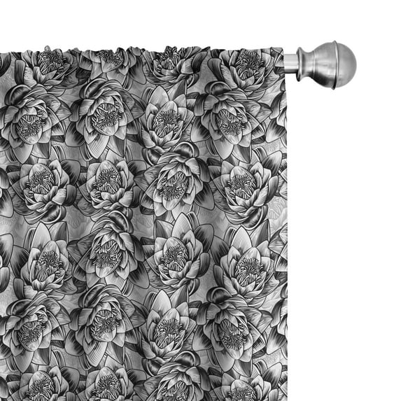 Ambesonne Floral Curtains, Lilies Pattern, Pair of 28"x63", Black and White