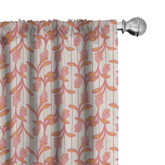 Ambesonne Floral Curtains, Lilly Flowers Striped Back, Pair of 28"x63", Dried Rose and Marigold
