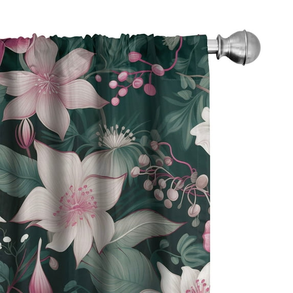 Ambesonne Floral Curtains, Love Flowers Spring Night, Pair of 28"x84", Pink Laurel Green White