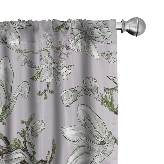 Ambesonne Floral Curtains, Magnolia Flowers Branches, Pair of 28"x84", Pistachio Green Pale Rose