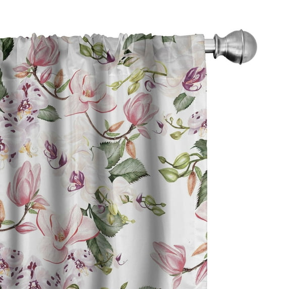 Ambesonne Floral Curtains, Magnolia and Orchid Petals, Pair of 28"x63", Pastel Pink and Laurel Green