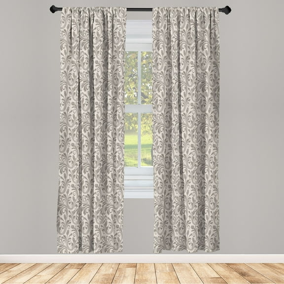 Ambesonne Floral Curtains, Medieval Victorian Petals, Pair of 28"x63", Dark Eggshell