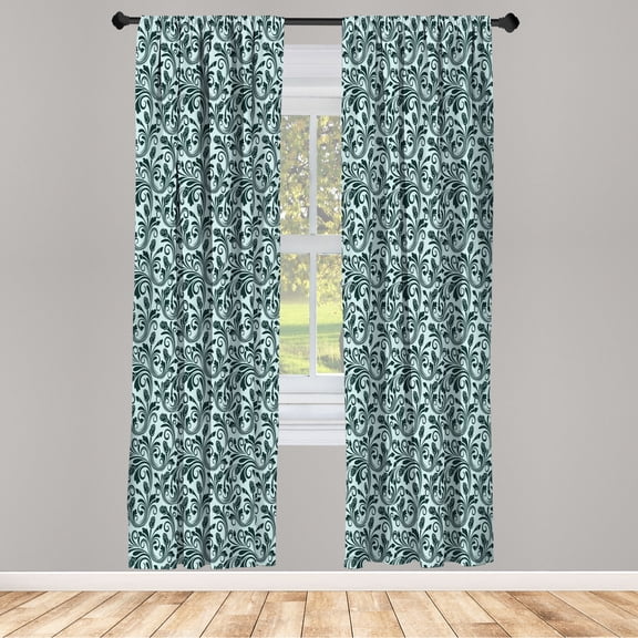 Ambesonne Floral Curtains, Medieval Victorian Petals, Pair of 28"x84", Dark Teal