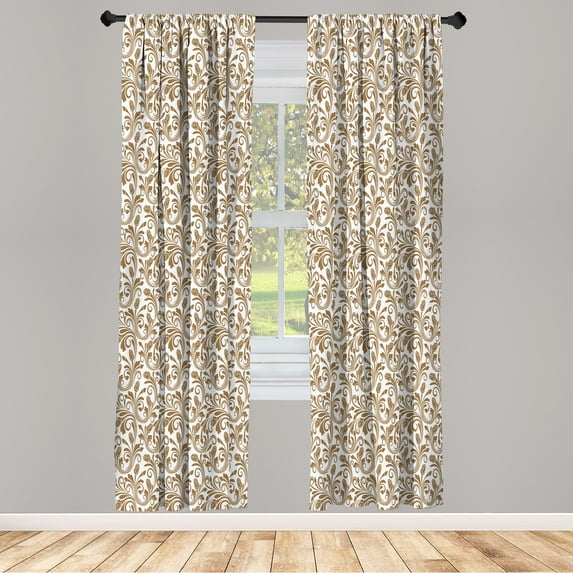 Ambesonne Floral Curtains, Medieval Victorian Petals, Pair of 28"x84", Pale Brown