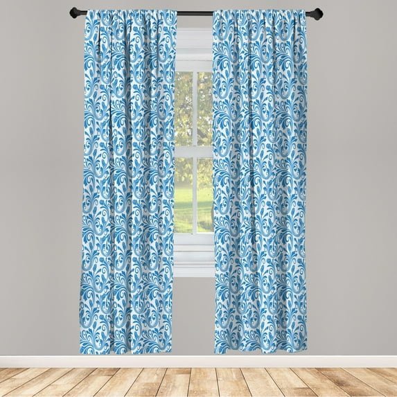 Ambesonne Floral Curtains, Medieval Victorian Petals, Pair of 28"x95", Azure Blue