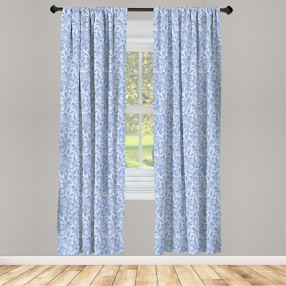 Ambesonne Floral Curtains, Medieval Victorian Petals, Pair of 28"x95", Pale Azure