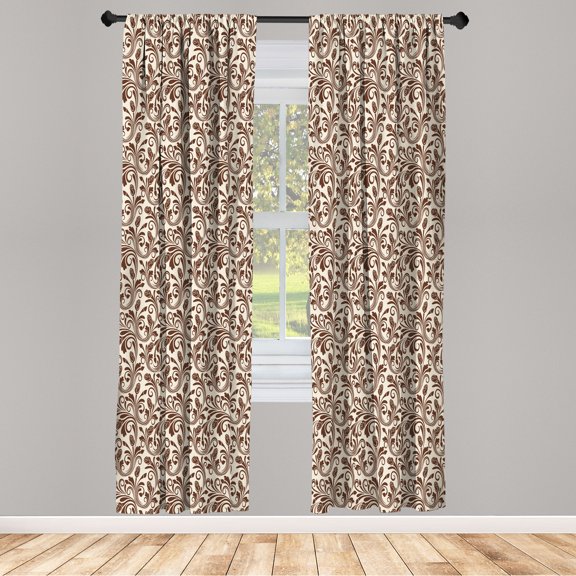 Ambesonne Floral Curtains, Medieval Victorian Petals, Pair of 28"x95", Umber Champagne