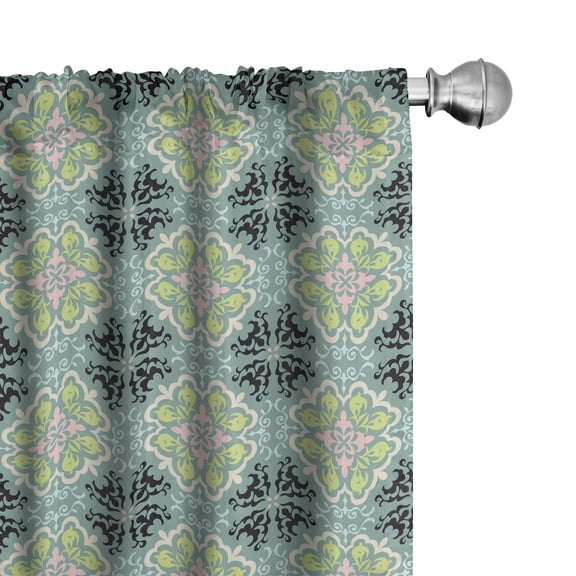 Ambesonne Floral Curtains, Mediterrenean Tile Inspired, Pair of 28"x95", Multicolor