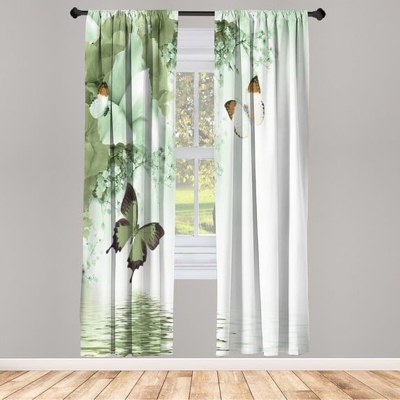 Ambesonne Floral Curtains, Monarch Butterflies on Lily, Pair of 28"x63", Peacock Green