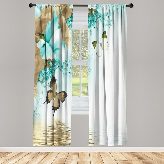 Ambesonne Floral Curtains, Monarch Butterflies on Lily, Pair of 28"x95", Dark Khaki