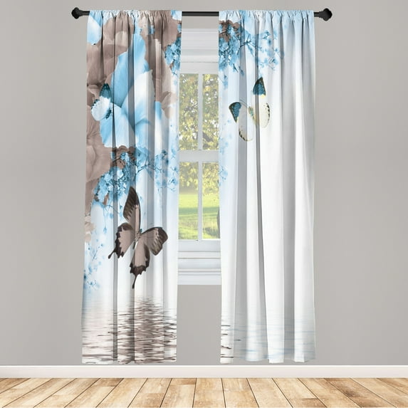 Ambesonne Floral Curtains, Monarch Butterflies on Lily, Pair of 28"x95", Warm Taupe