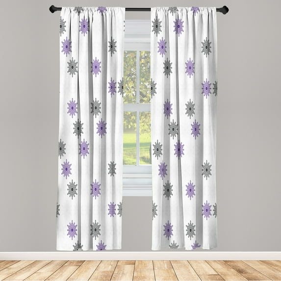 Ambesonne Floral Curtains, Moroccan Style Modern Print, Pair of 28"x63", Lilac Black