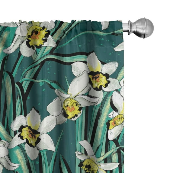 Ambesonne Floral Curtains, Narcissus Flowers Splashes, Pair of 28"x95", Cadet Blue Earth Yellow