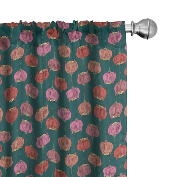 Ambesonne Floral Curtains, Nature Botanical Love Bloom, Pair of 28"x95", Dark Teal and Multicolor