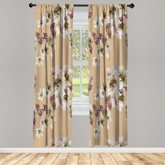 Ambesonne Floral Curtains, Nature Petals Soft Tones, Pair of 28"x63", Pale Camel