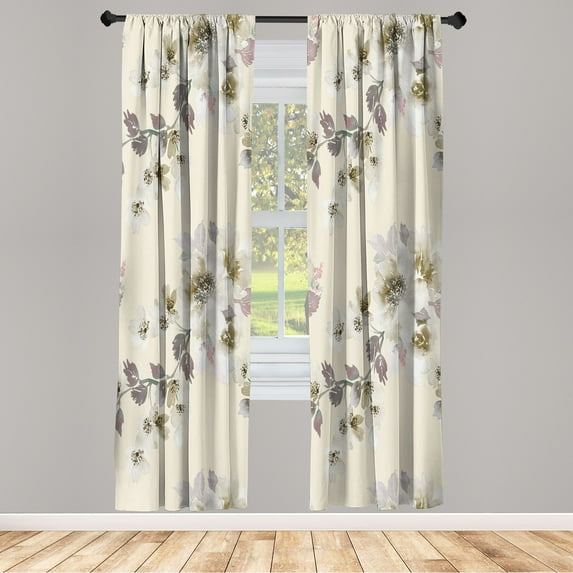 Ambesonne Floral Curtains, Nature Petals Soft Tones, Pair of 28"x63", Pearl Cream