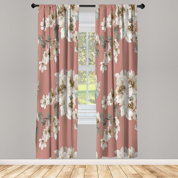 Ambesonne Floral Curtains, Nature Petals Soft Tones, Pair of 28"x95", Dried Rose
