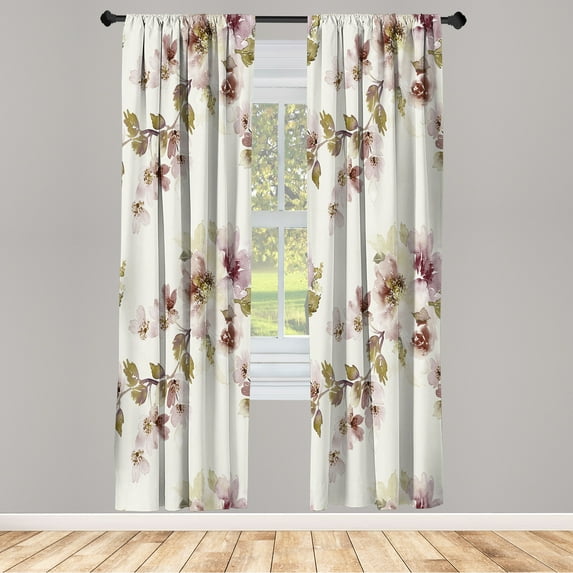 Ambesonne Floral Curtains, Nature Petals Soft Tones, Pair of 28"x95", Pale Chocolate