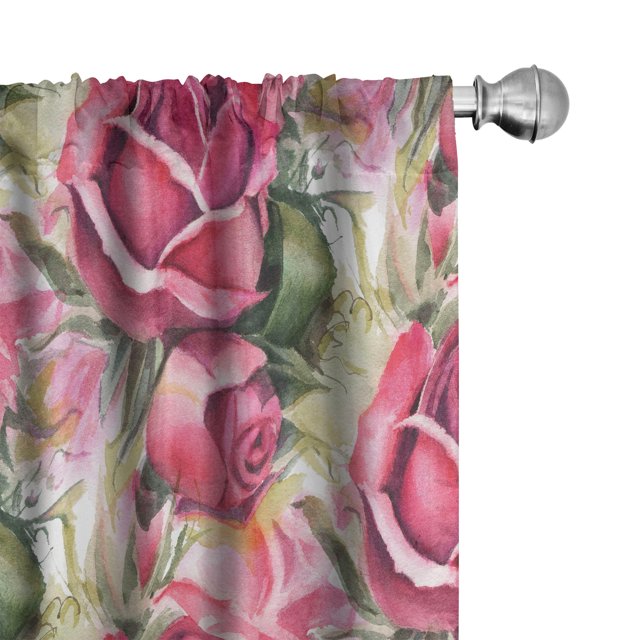 Ambesonne Floral Curtains, Nature Watercolor Roses Art, Pair of 28"x95", Pastel Pink and Reseda Green