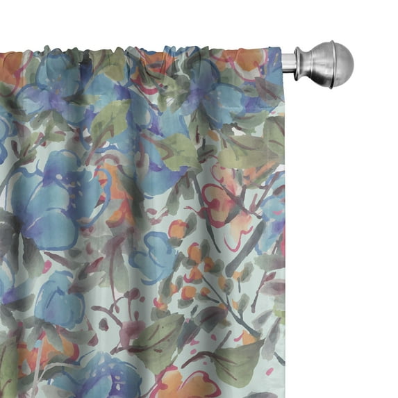 Ambesonne Floral Curtains, Orange Flowers Vintage Plot, Pair of 28"x84", Dark Ceil Blue and Apricot
