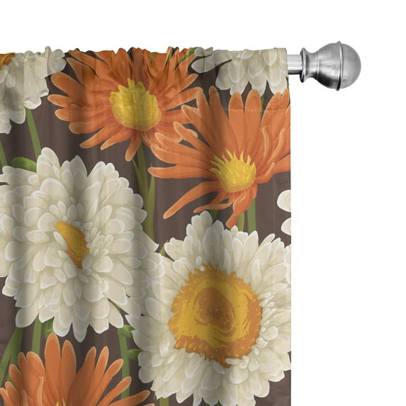 Ambesonne Floral Curtains, Orange White Flowers Plot, Pair of 28"x95", Pale Vermilion Green