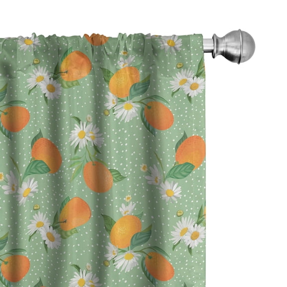 Ambesonne Floral Curtains, Oranges Chamomiles Dots Art, Pair of 28"x63", Earth Yellow and Pale Green