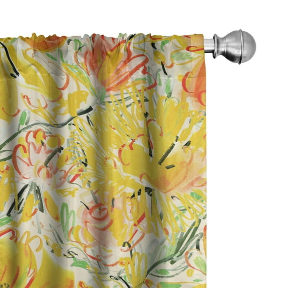 Ambesonne Floral Curtains, Orangish Digital Flowers Art, Pair of 28"x95", Earth Yellow and Lime Green