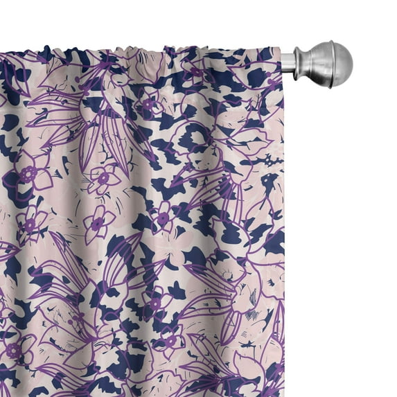 Ambesonne Floral Curtains, Orchid Flowers Leopard Print, Pair of 28"x84", Ceil Blue Blush White
