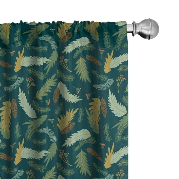 Ambesonne Floral Curtains, Ornamental Plants Leaves, Pair of 28"x63", Hunter Green Multicolor