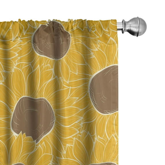 Ambesonne Floral Curtains, Overlapped Orange Sunflowers, Pair of 28"x84", Earth Yellow and Pale Caramel