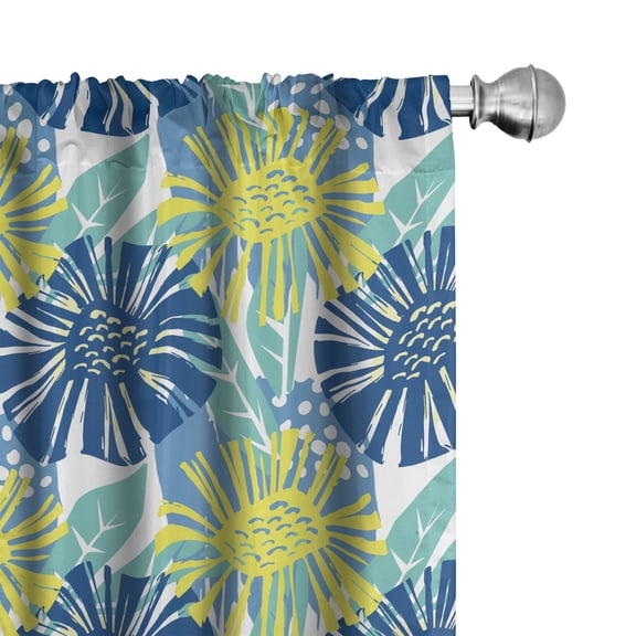 Ambesonne Floral Curtains, Paintbrush Streaks Doodling, Pair of 28"x84", Dark Sky Blue Turquoise