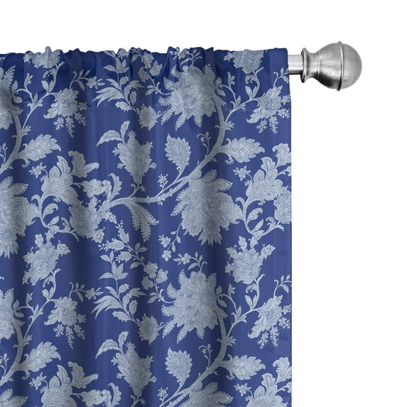 Ambesonne Floral Curtains, Paisley Pattern Ottoman, Pair of 28"x63", Royal Blue