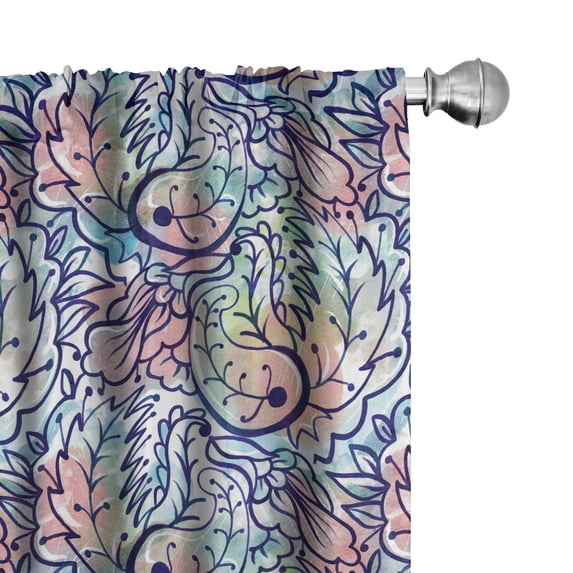Ambesonne Floral Curtains, Paisley Watercolor Retro Art, Pair of 28"x63", Navy Blue and Pale Seafoam