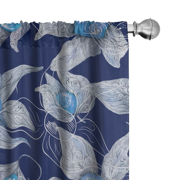 Ambesonne Floral Curtains, Pastel Leaves Berries Art, Pair of 28"x63", Deep Sky Blue and Grey
