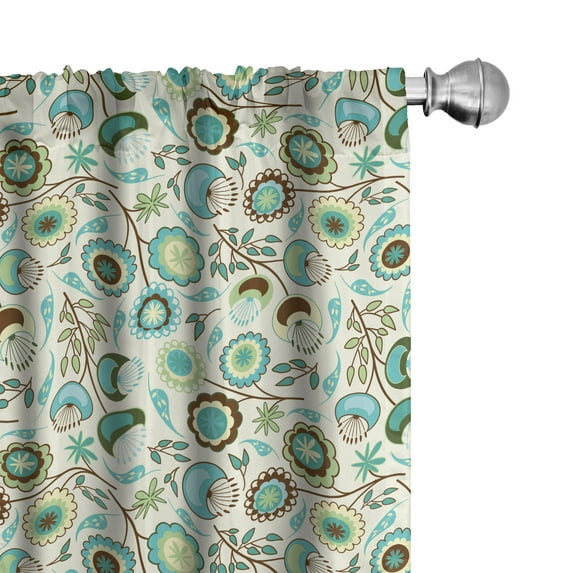 Ambesonne Floral Curtains, Pastel Nature, Pair of 28"x63", Mint Green Sky Blue